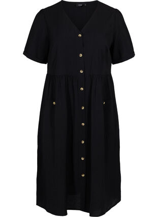 Kurzarm Kleid mit Knöpfen und Taschen, Black, Packshot image number 0