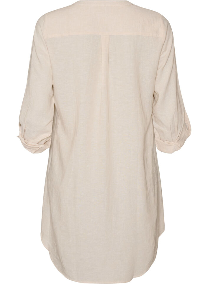Lange Bluse aus Leinen und Viskose, Beige, Packshot image number 1