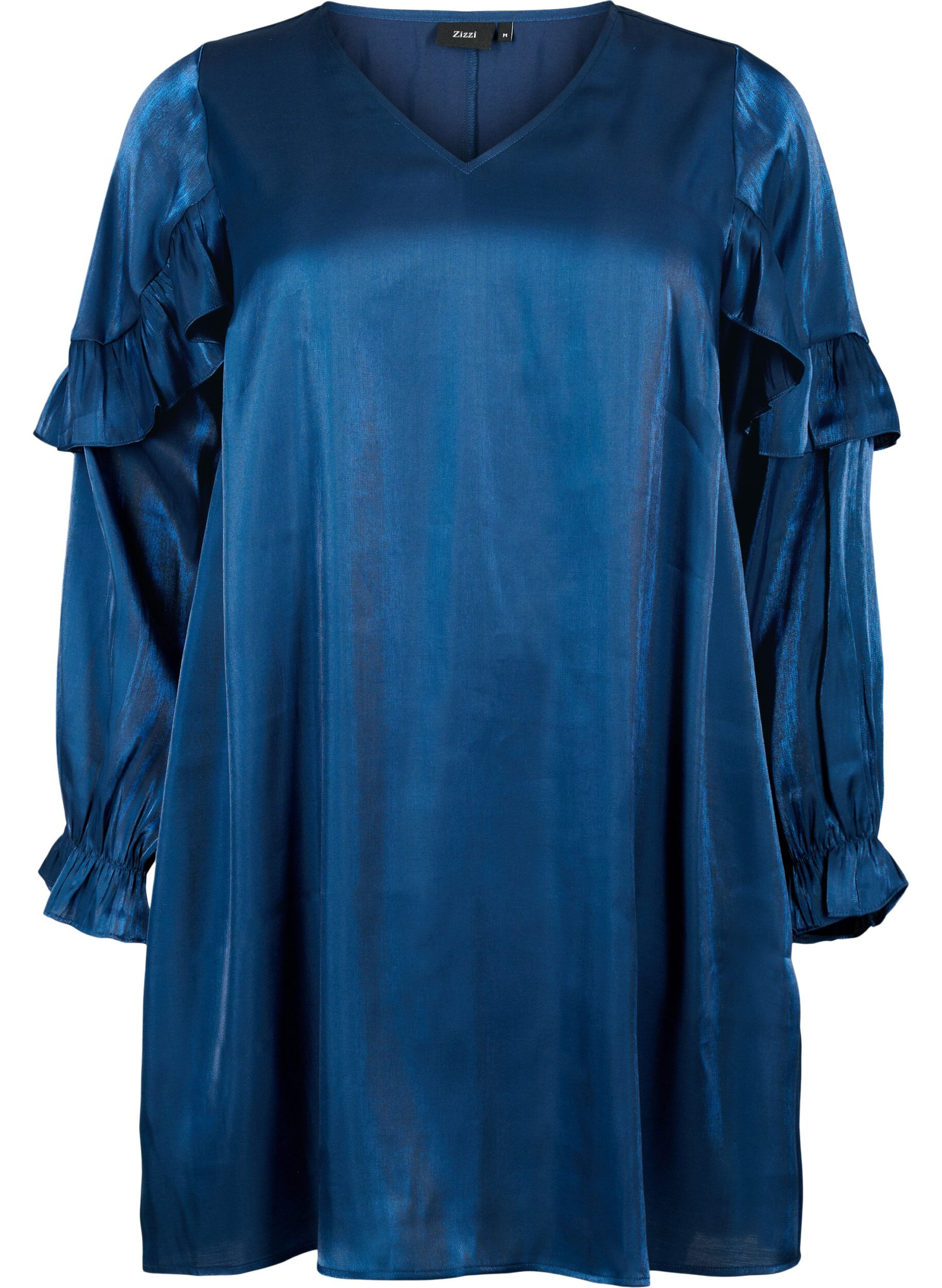 ZizziViskosekleid mit V-Ausschnitt und R&uuml;schen, Titan, Packshot image number 0