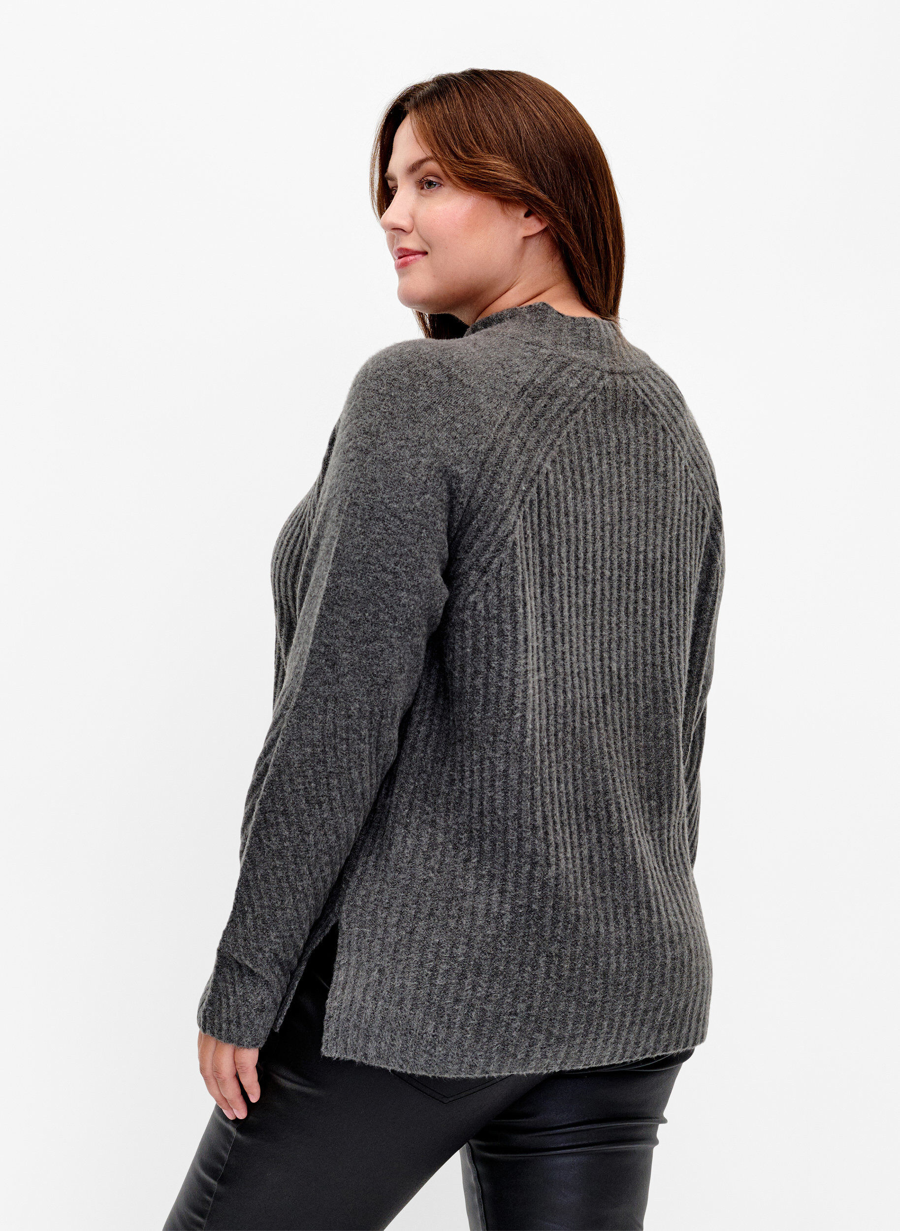 ZizziRollkragenpullover mit Rippstruktur, Dark Grey Melange, Model image number 1