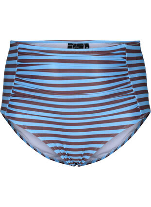 Gestreifte Bikinihose mit hohem Bund, BlueBrown Stripe AOP, Packshot image number 0