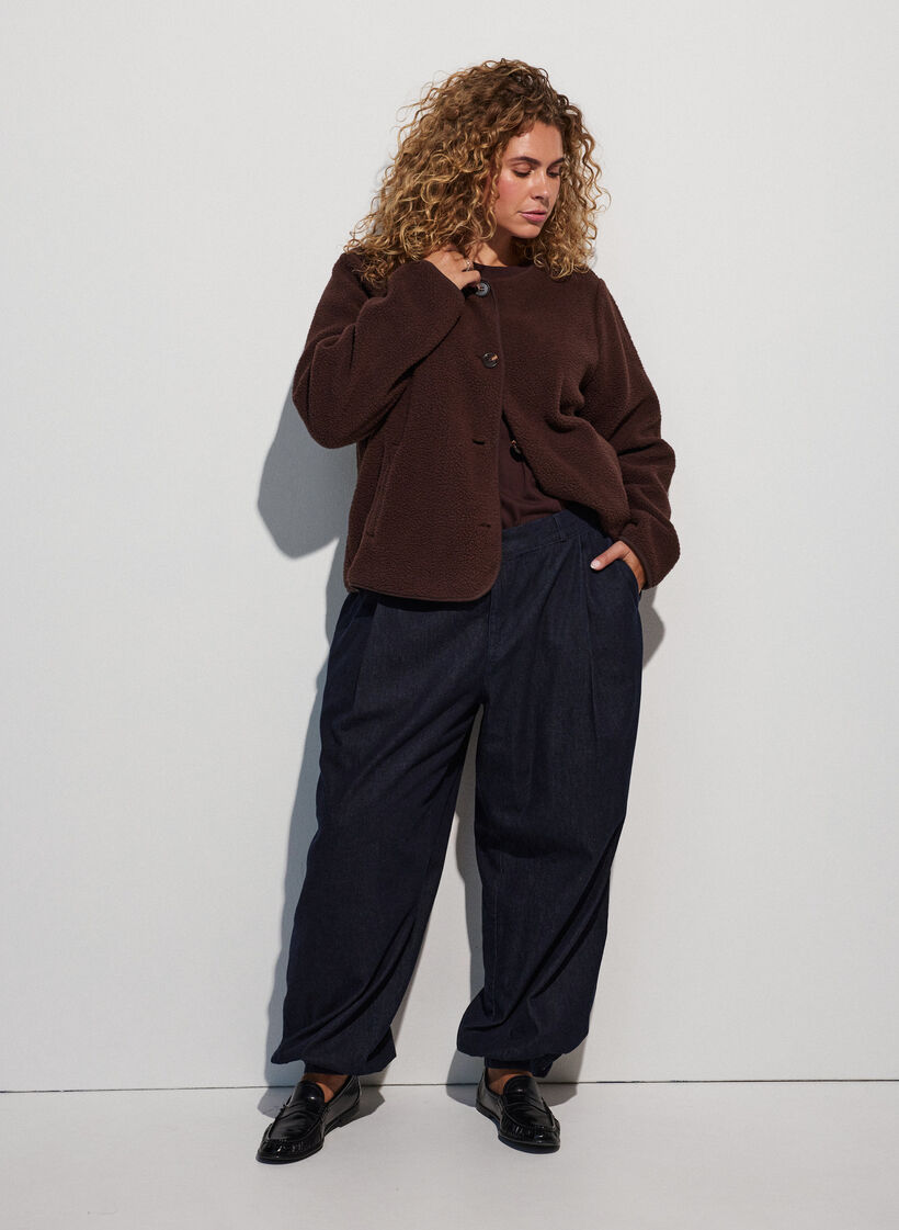 Teddyjacke mit Rundhalsausschnitt und Kn&ouml;pfen, Braun, Model image number 1