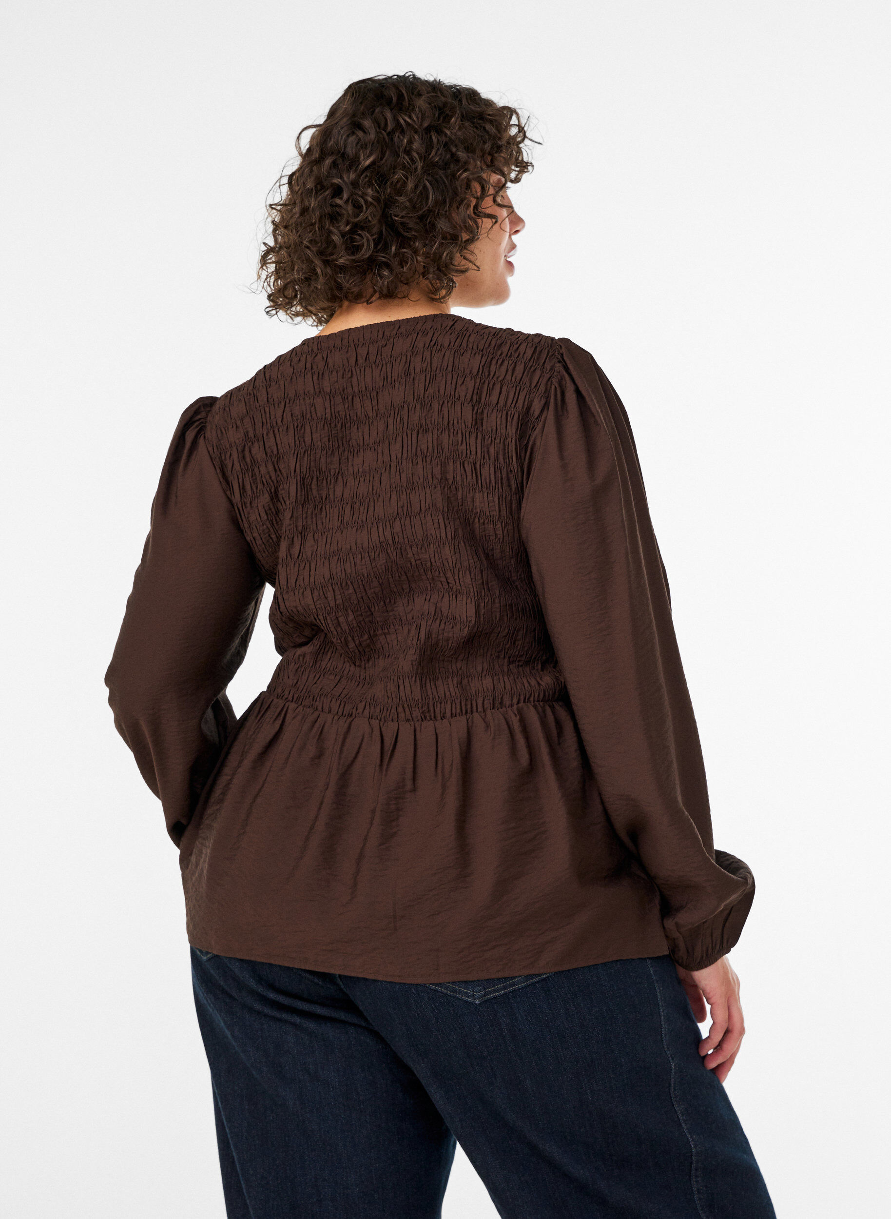 ZizziBluse mit Puff und langen &Auml;rmeln, Braun, Model image number 2