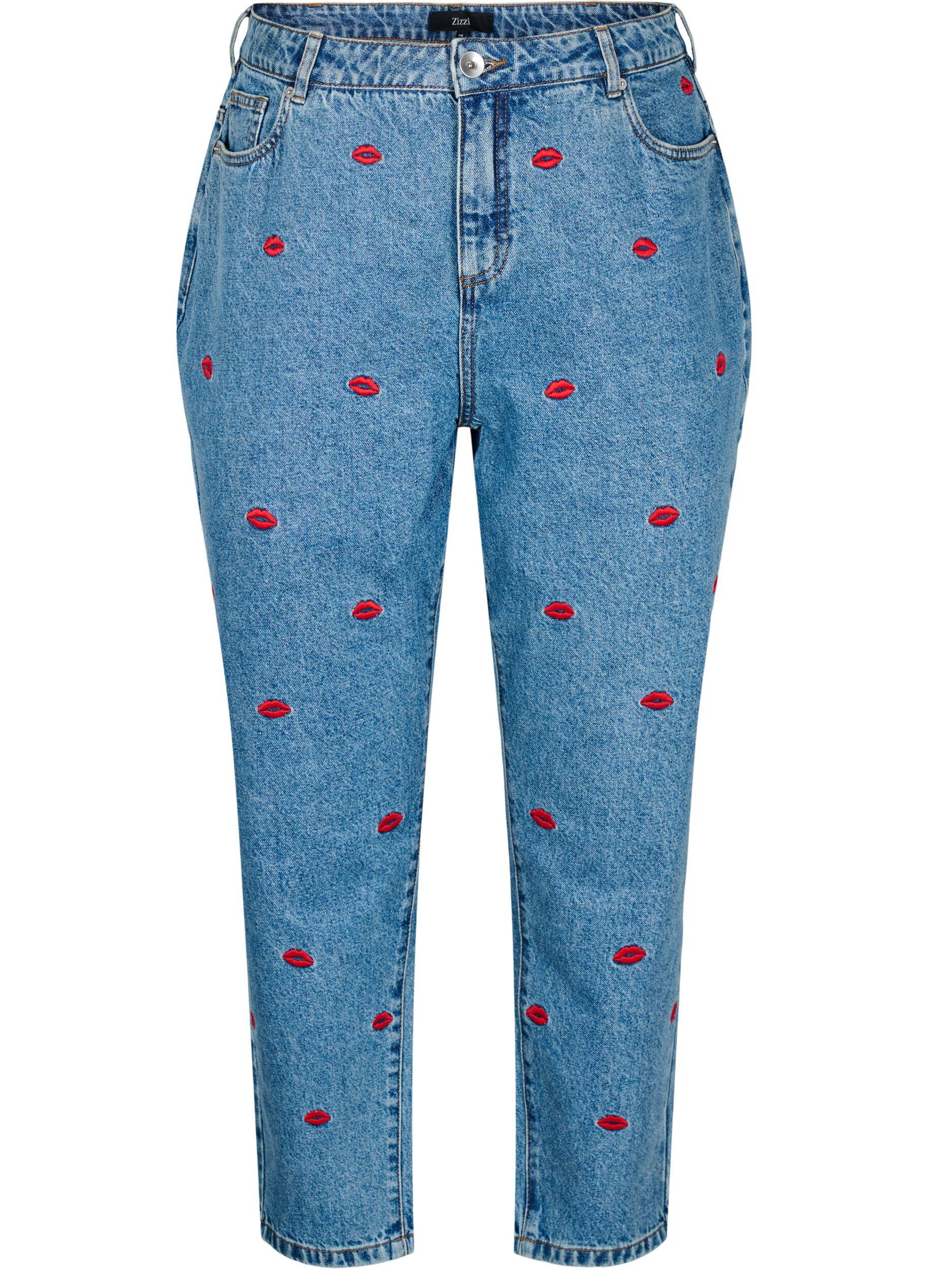 ZizziMille Mom Fit Jeans mit Stickerei, Blau, Packshot image number 0
