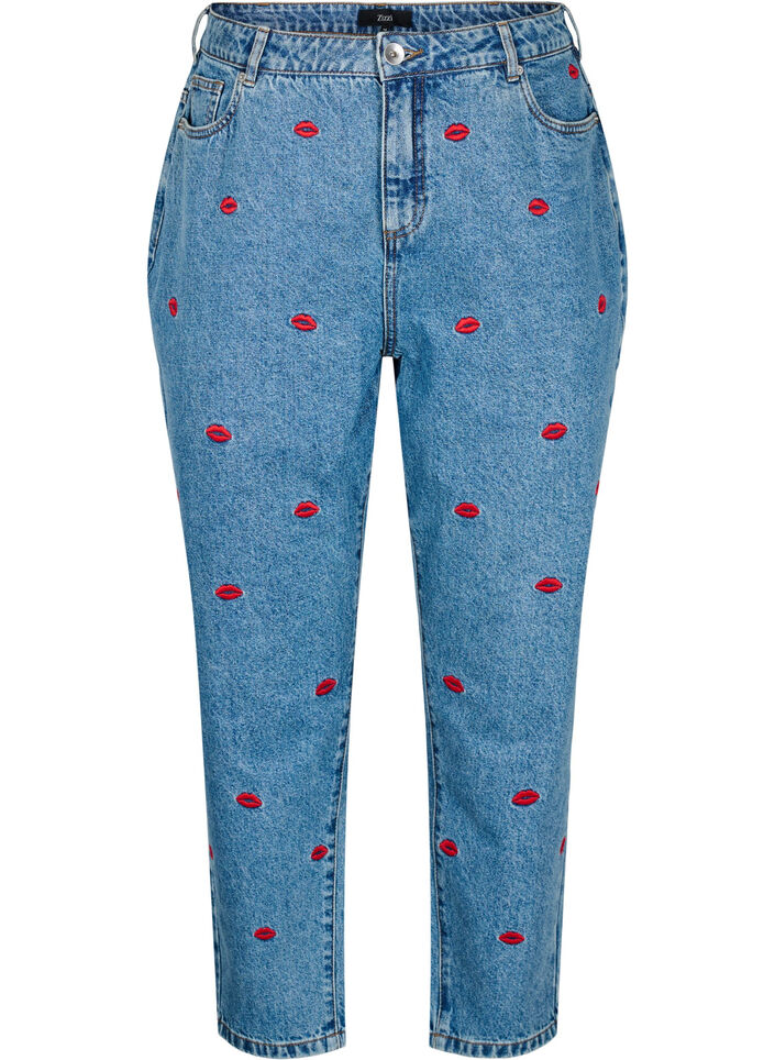 Mille Mom Fit Jeans mit Stickerei, Blau, Packshot image number 0