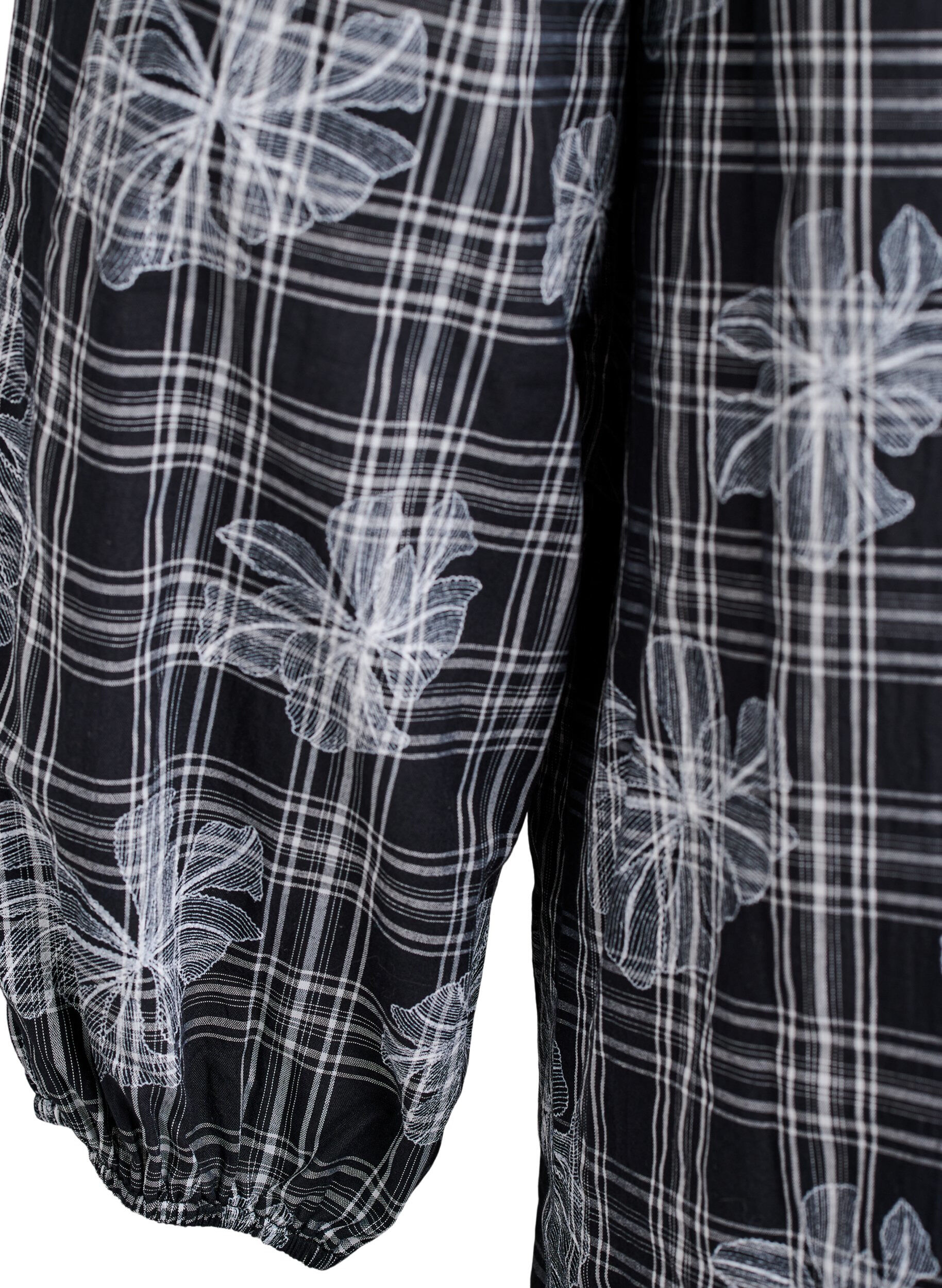 ZizziKurzes Kleid mit Karo- und Blumenmuster, Schwarz, Packshot image number 3