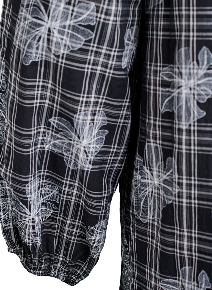 Kurzes Kleid mit Karo- und Blumenmuster, Schwarz, Packshot image number 3