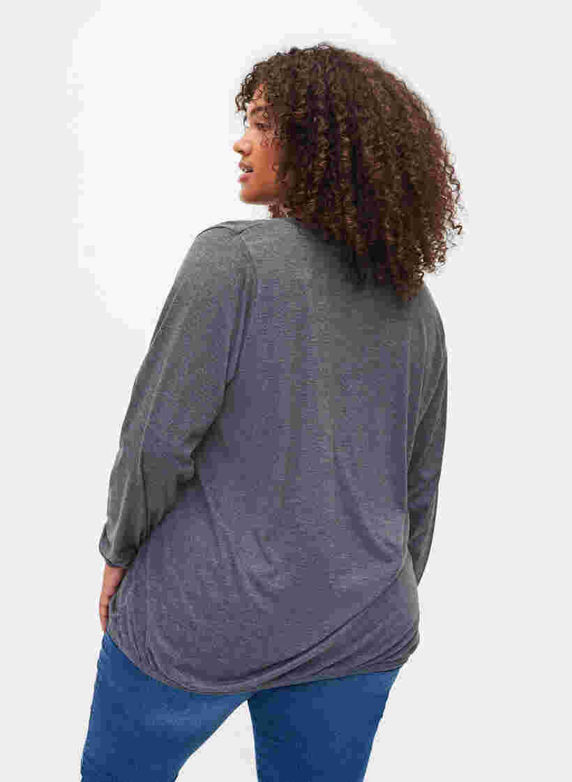 Melierte-Bluse mit langen Ärmeln und V-Ausschnitt, Dark Grey Melange, Model image number 1