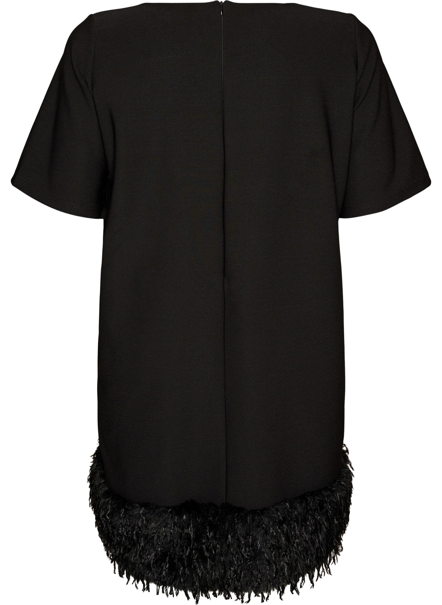 ZizziKurzes Jerseykleid mit Federbesatz, Schwarz, Packshot image number 1