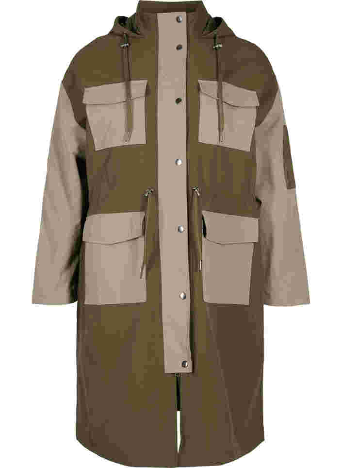 Kontrastfarbene Jacke mit Taschen, Dark Olive Comb., Packshot