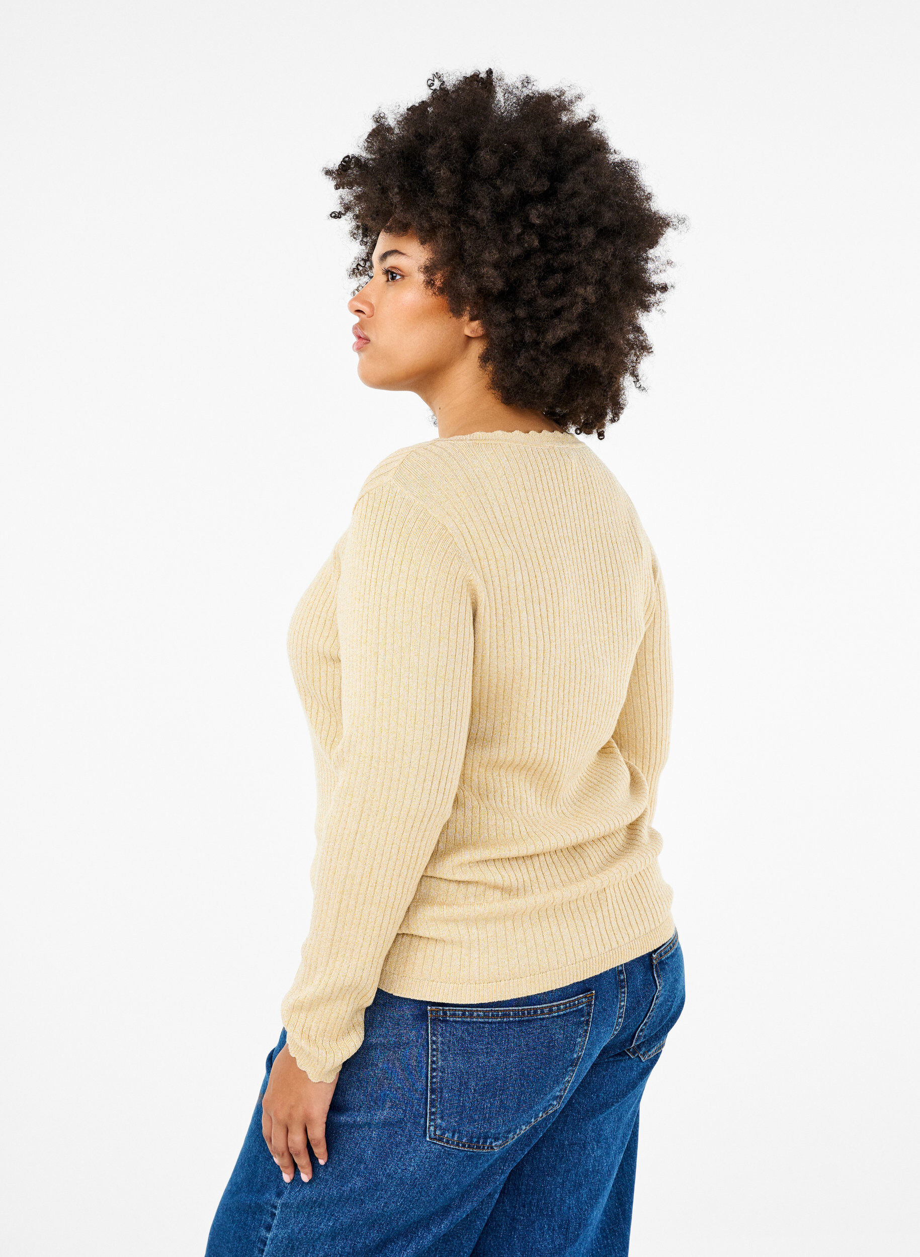 ZizziFigurbetonte Strickbluse mit Glitzerfaden, Beige, Model image number 2