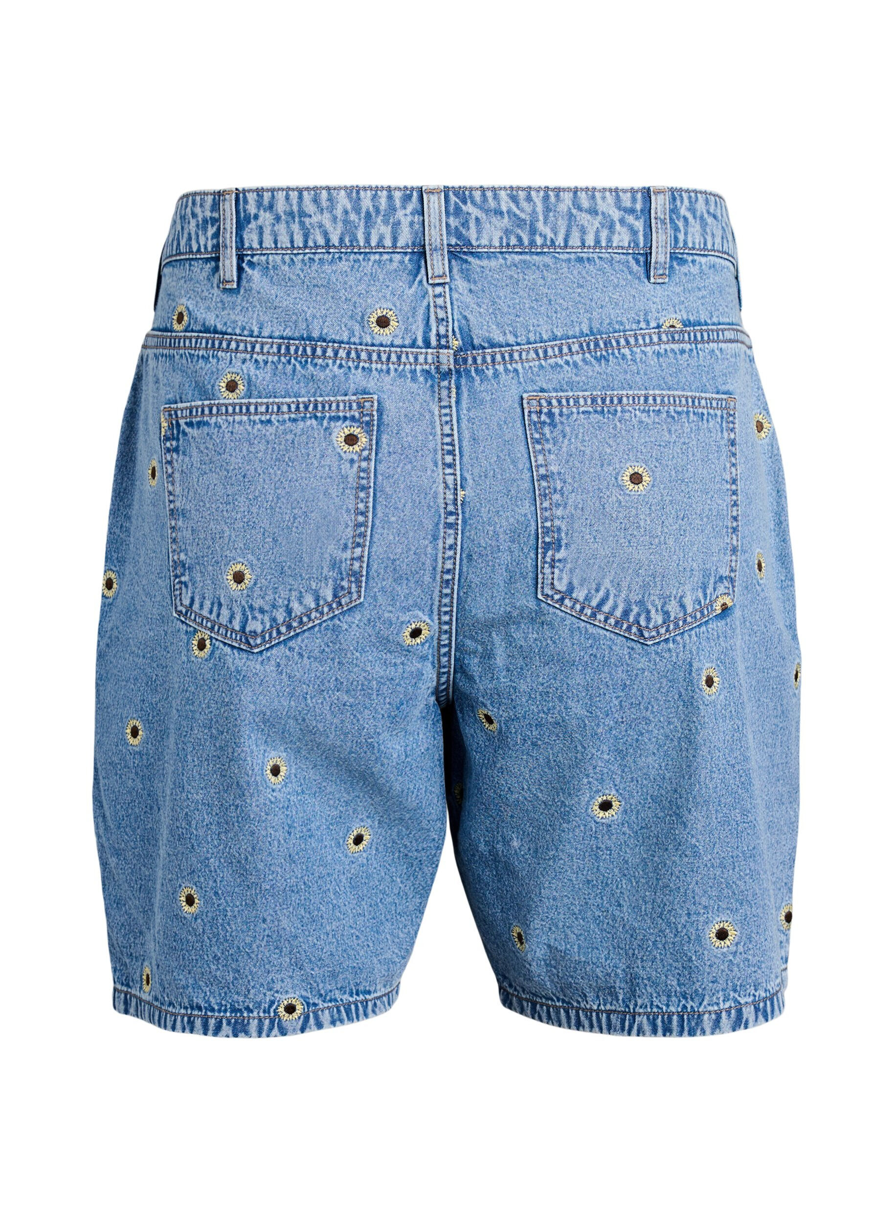 ZizziDenim-Shorts mit aufgestickten Blumen, Blau, Packshot image number 1