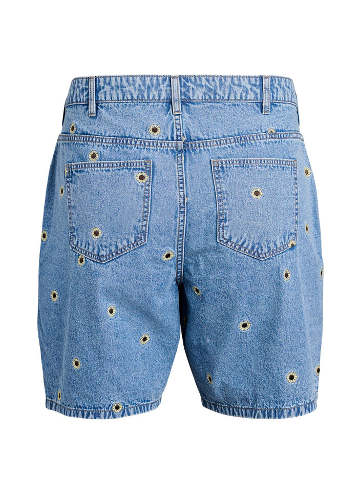 Denim-Shorts mit aufgestickten Blumen, Blau, Packshot image number 1