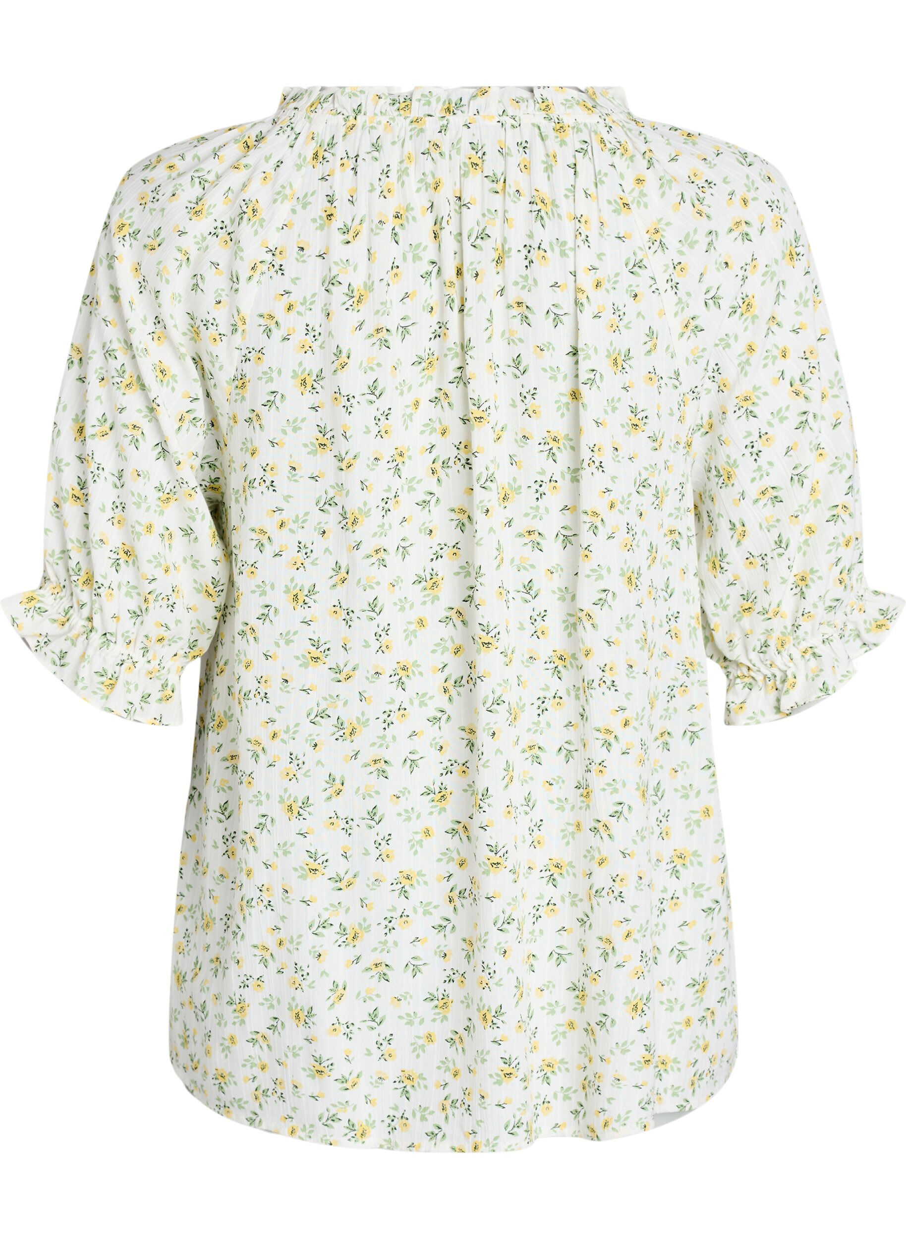 ZizziGebl&uuml;mte Bluse aus Viskose mit halblangen &Auml;rmeln, Wei&szlig;, Packshot image number 1