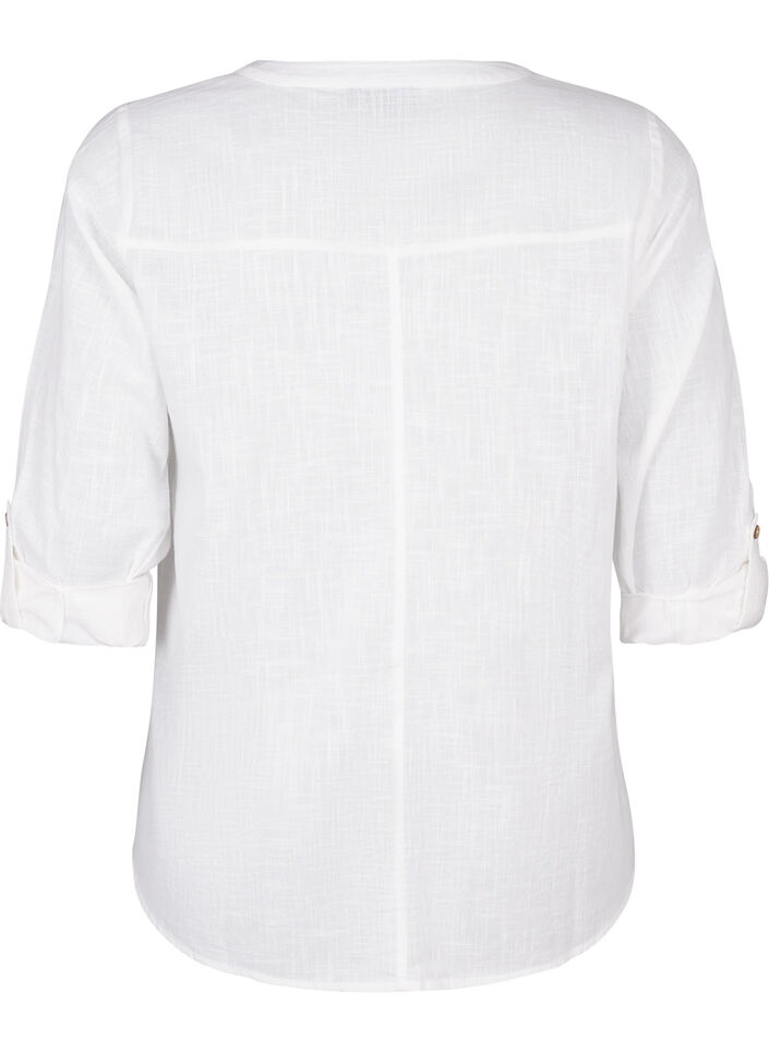 Baumwollbluse mit V-Ausschnitt, Wei&szlig;, Packshot image number 1