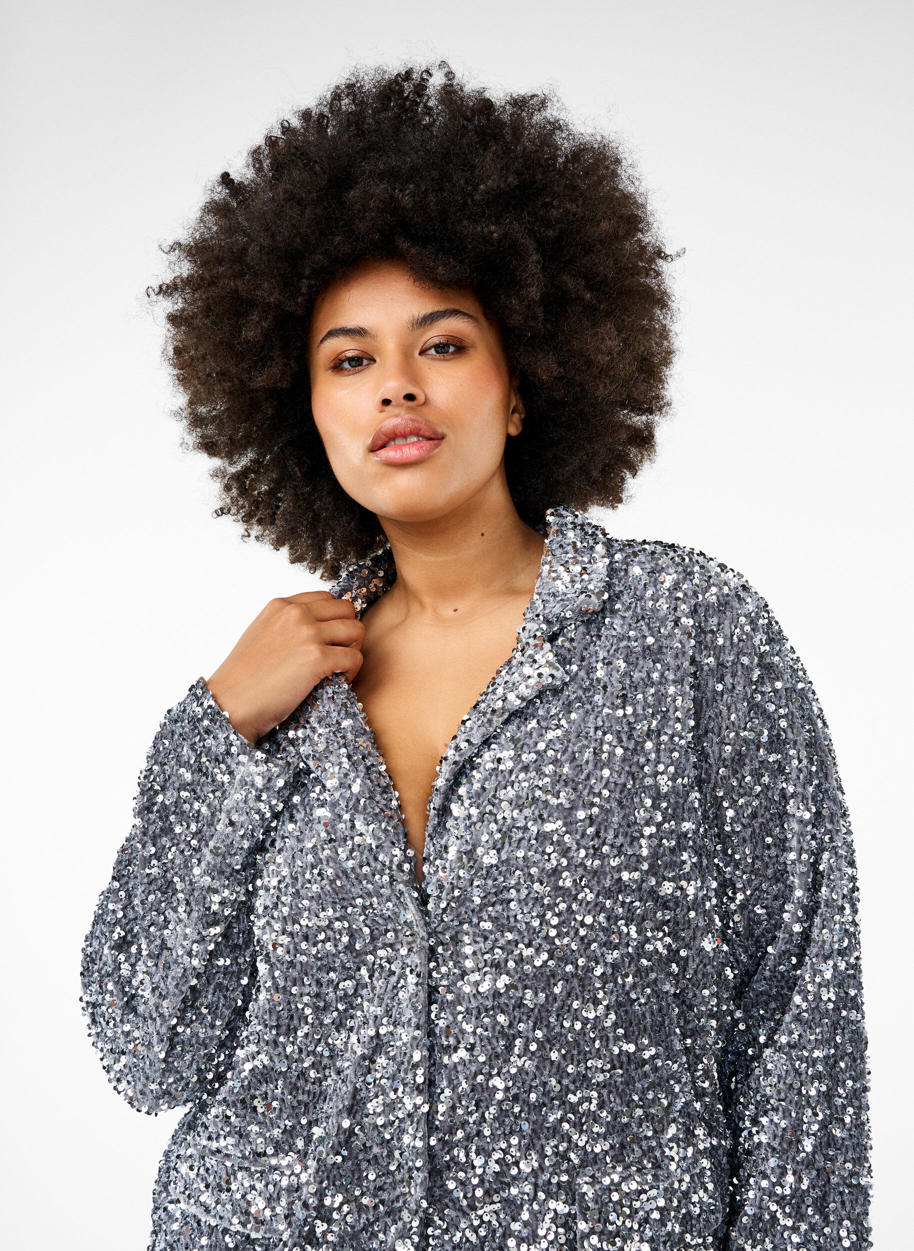 ZizziPaillettenblazer mit Taschen, Silver, Image image number 0