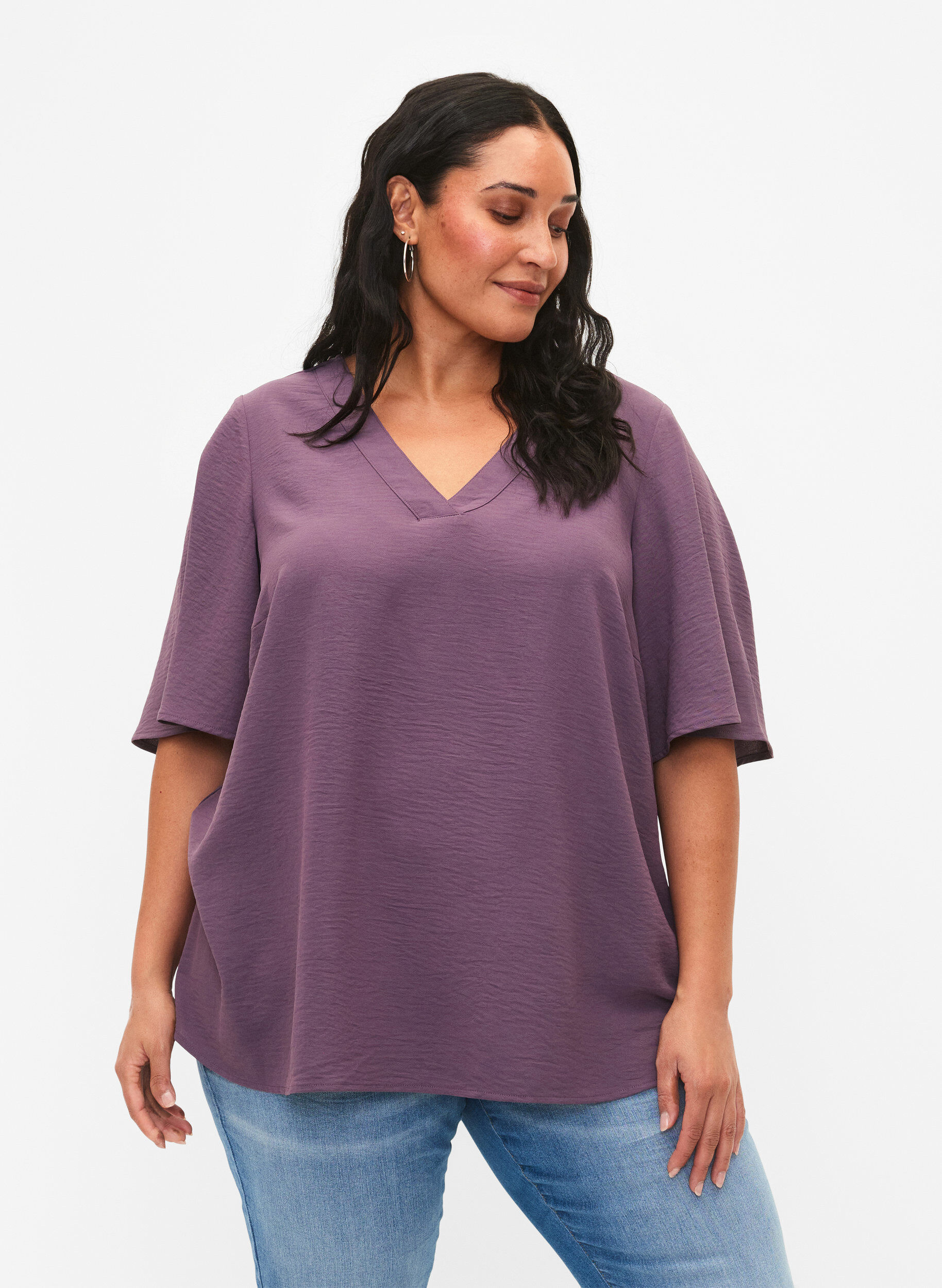 ZizziKurz&auml;rmelige Bluse mit A-Form, Vintage Violet, Model image number 0
