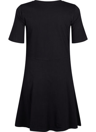 Einfarbiges Baumwollkleid mit kurzen Ärmeln, Black Solid, Packshot image number 1