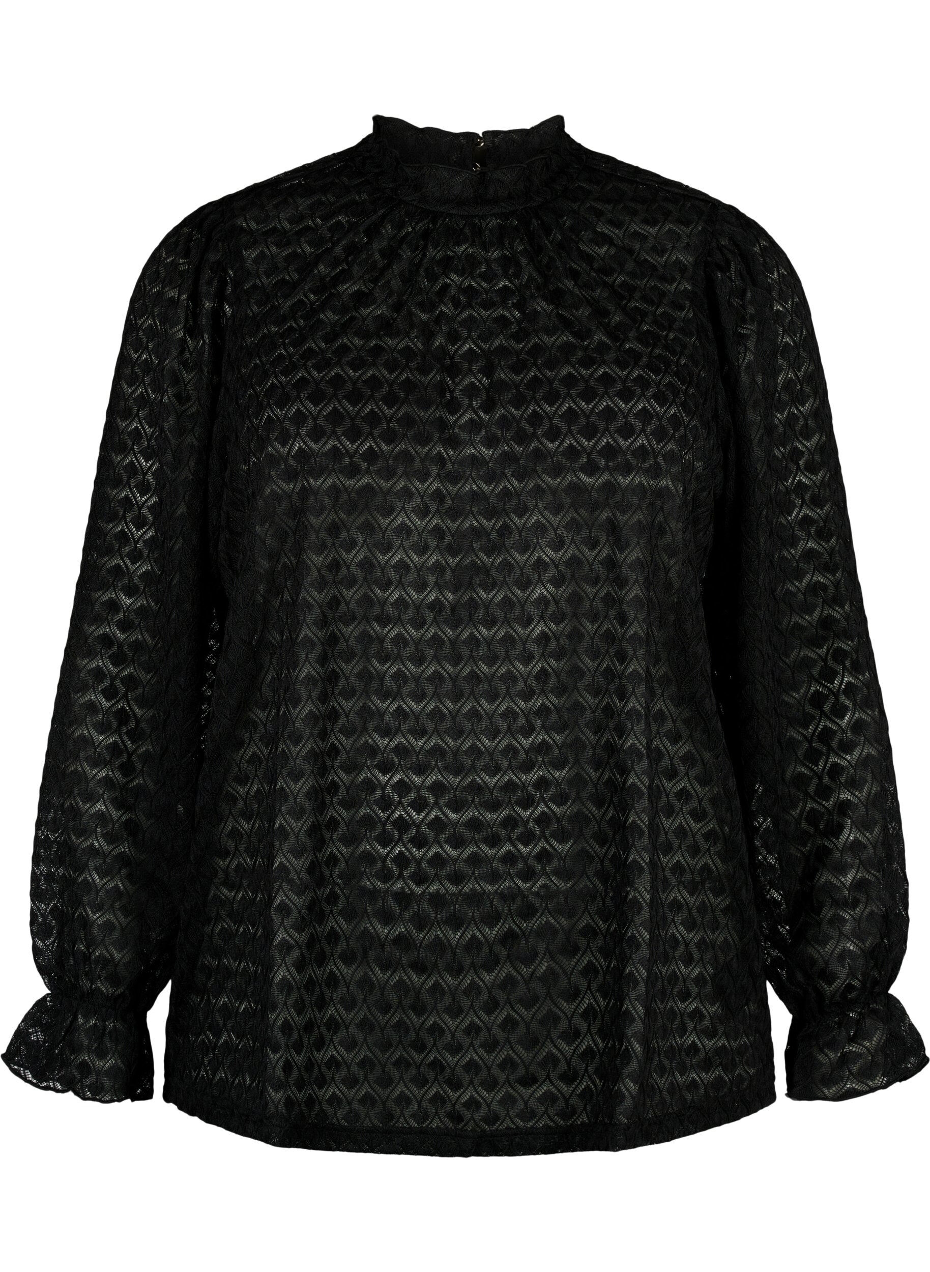 ZizziLang&auml;rmelige Bluse mit gemusterter Textur, Black, Packshot image number 0