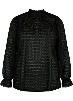 Langärmelige Bluse mit gemusterter Textur, Black, Packshot image number 0