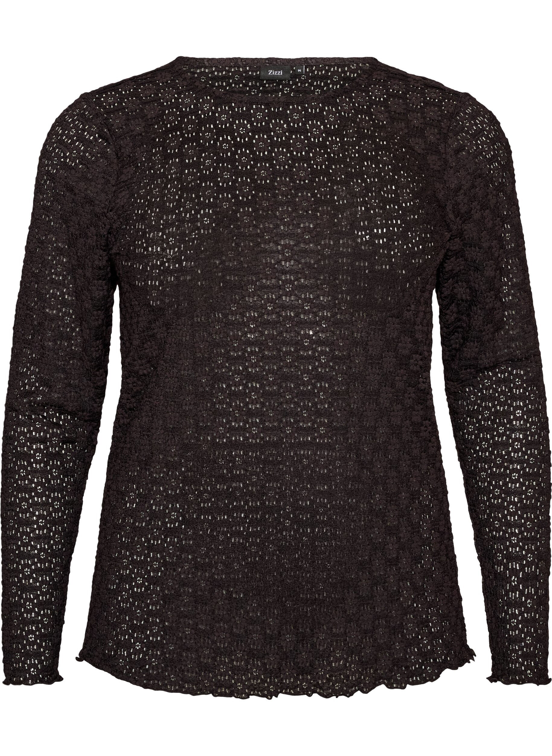 ZizziBluse mit Lochmuster und langen &Auml;rmeln, Schwarz, Packshot image number 0