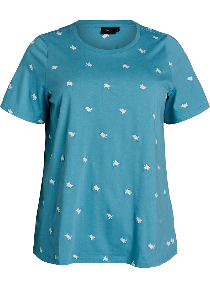 T-Shirt aus Bio-Baumwolle mit aufgestickten Motiven, Blau, Packshot image number 0