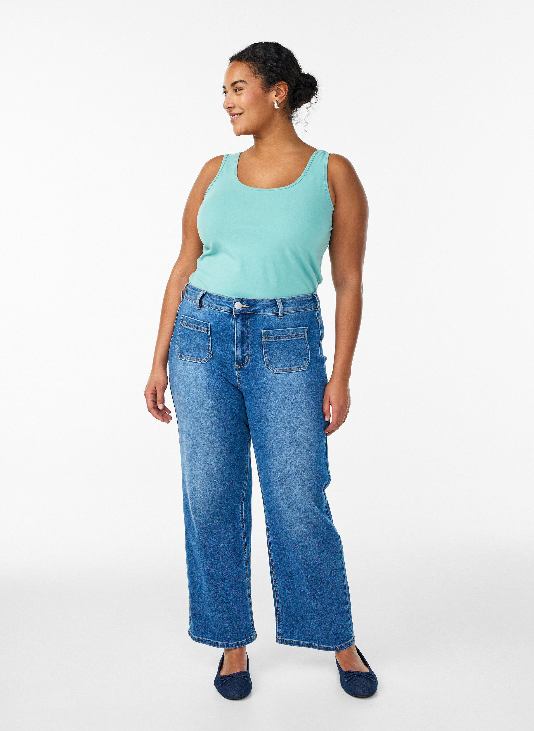 ZizziEinfarbiges Basic Top aus Baumwolle, Gr&uuml;n, Model image number 1