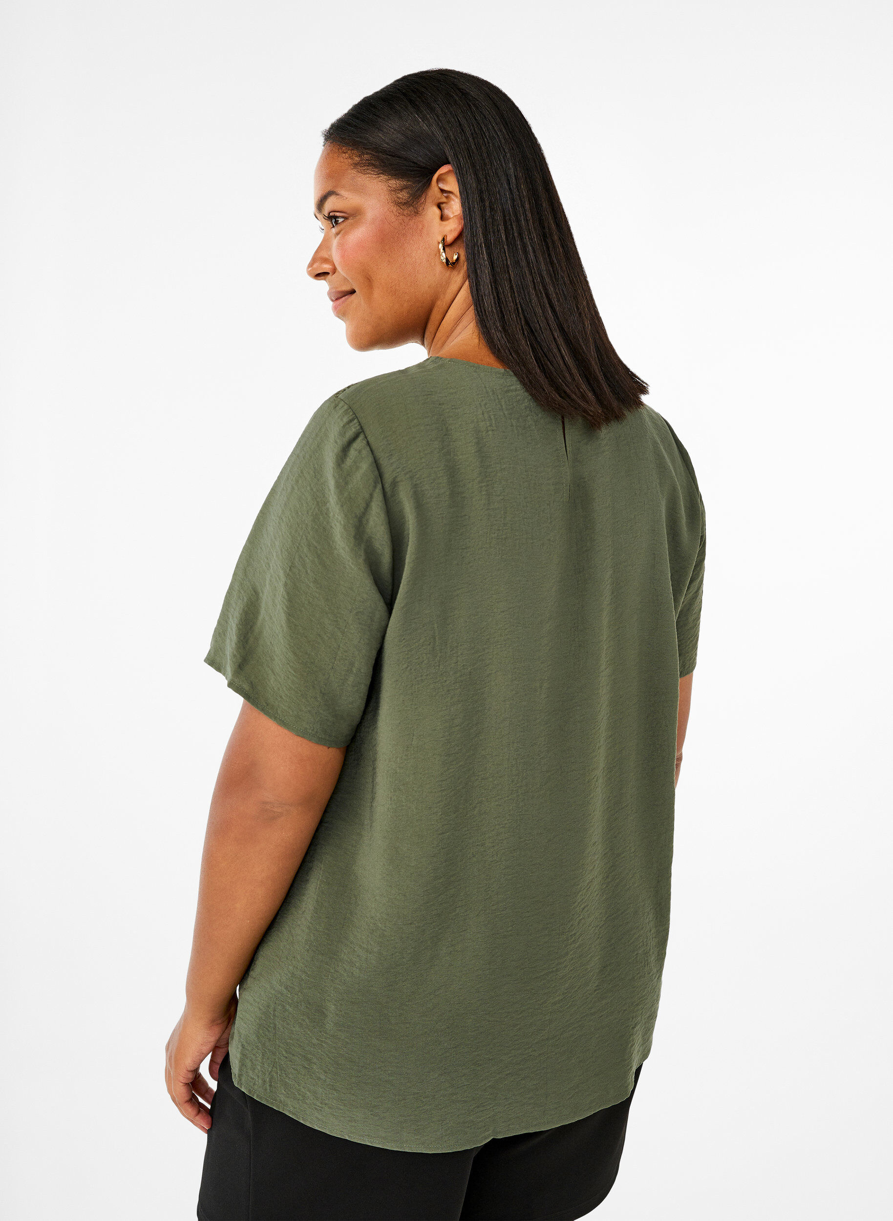 ZizziKurz&auml;rmelige Viskosebluse mit Spitzendetail, Thyme, Model image number 1