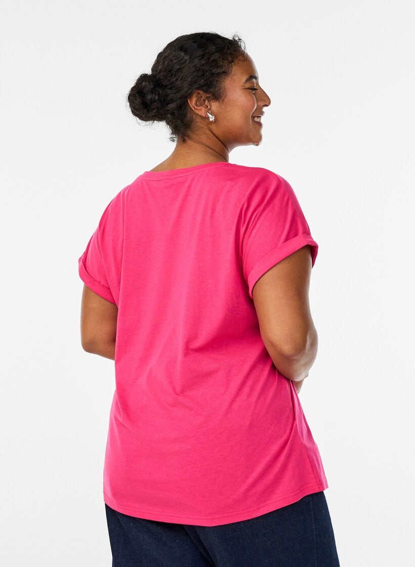 Kurz&auml;rmeliges T-Shirt aus einer Baumwollmischung, Pink, Model image number 2