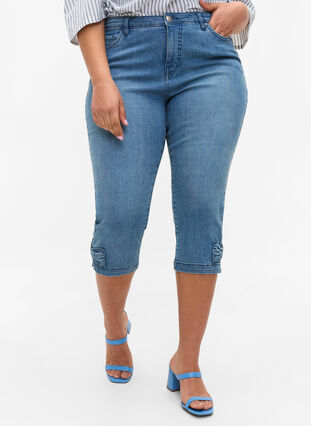 Lange Denim Shorts aus Baumwolle, Blue denim, Model image number 2
