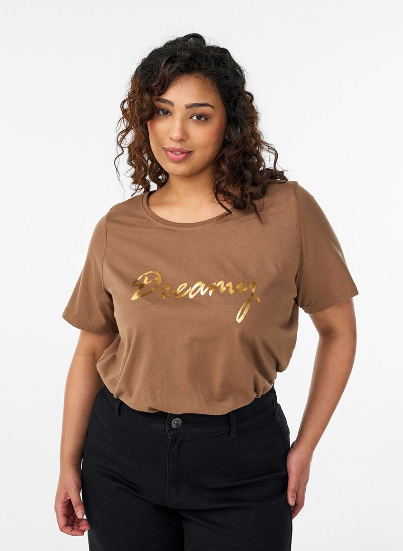 T-Shirt mit Print, Braun, Model image number 0
