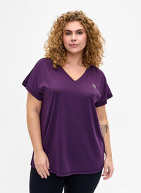 Lockeres Trainings-T-Shirt mit V-Ausschnitt, Purple Pennant, Model