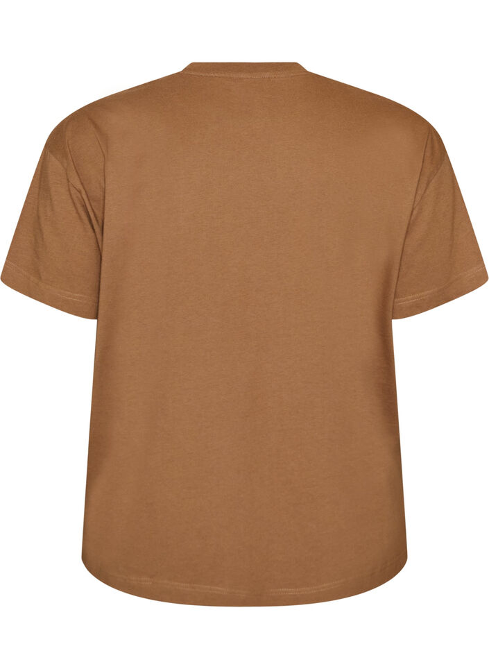 T-Shirt aus 100% Baumwolle mit kurzen &Auml;rmeln und Print, Braun, Packshot image number 1