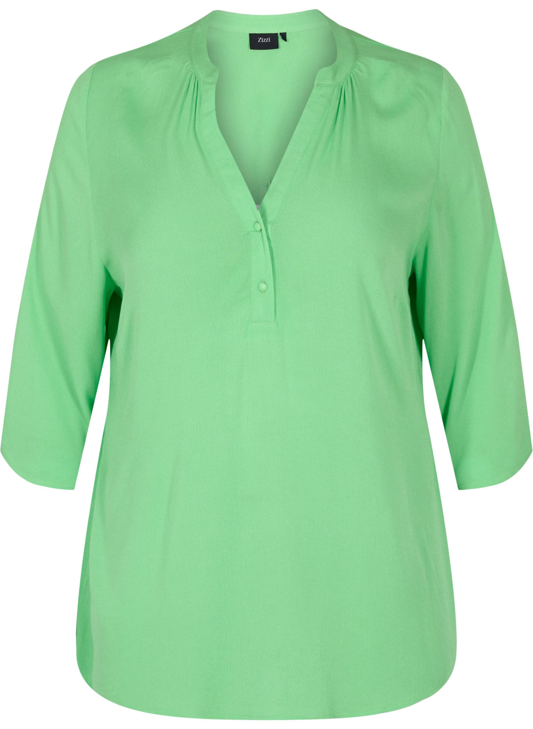 ZizziViskosebluse mit 3/4-&Auml;rmeln und V-Ausschnitt, Summer Green, Packshot image number 0