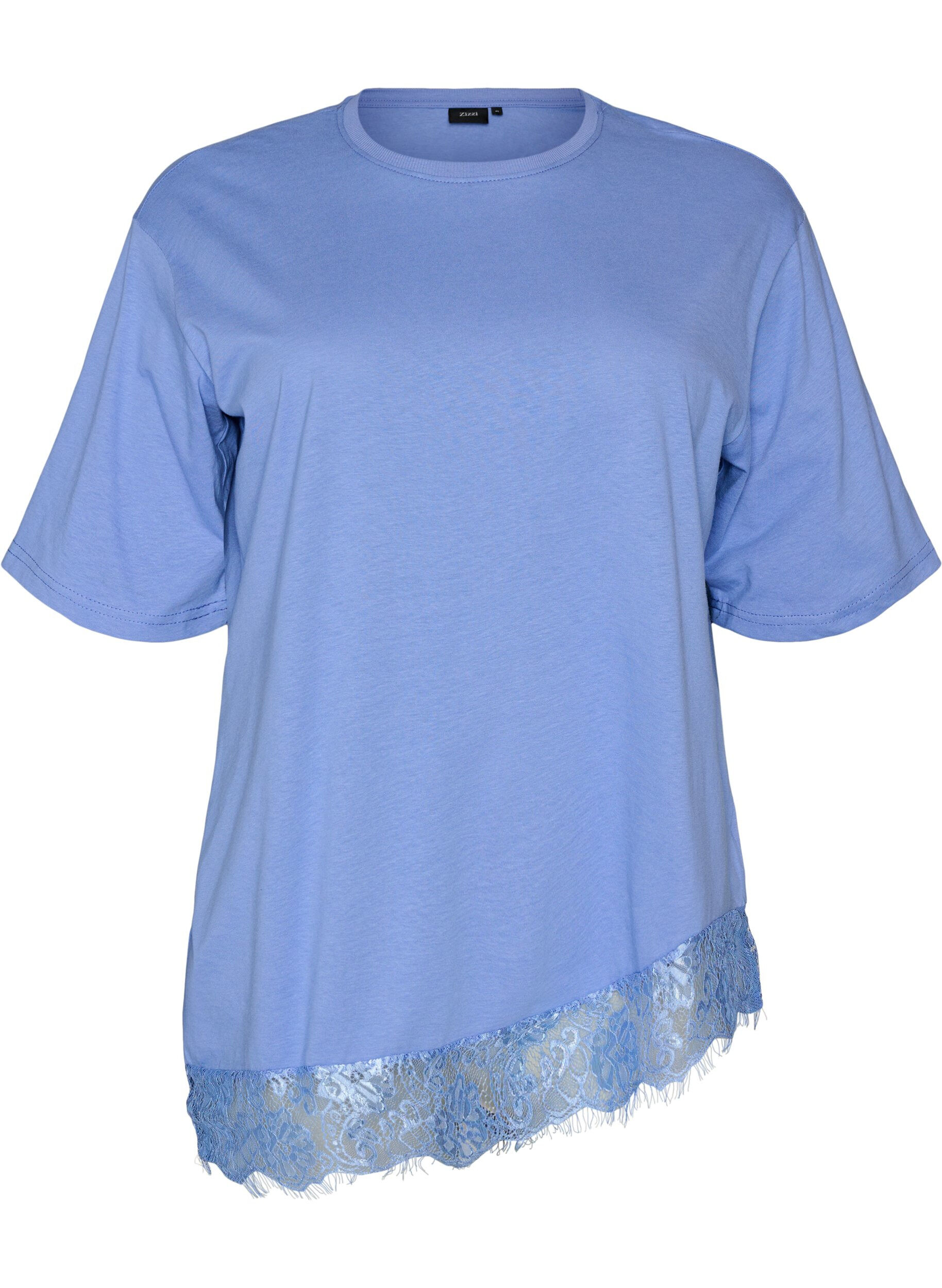 T-Shirt mit asymmetrischem Spitzensaum