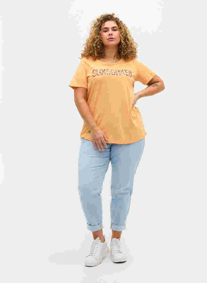 Kurzarm T-Shirt aus Baumwolle mit Aufdruck, Apricot Nectar SUN, Model image number 2