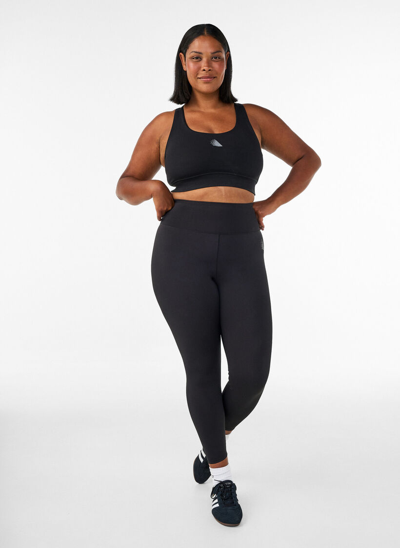 Trainingstights mit hoher Taille und Tasche im Bund, Schwarz, Model image number 0
