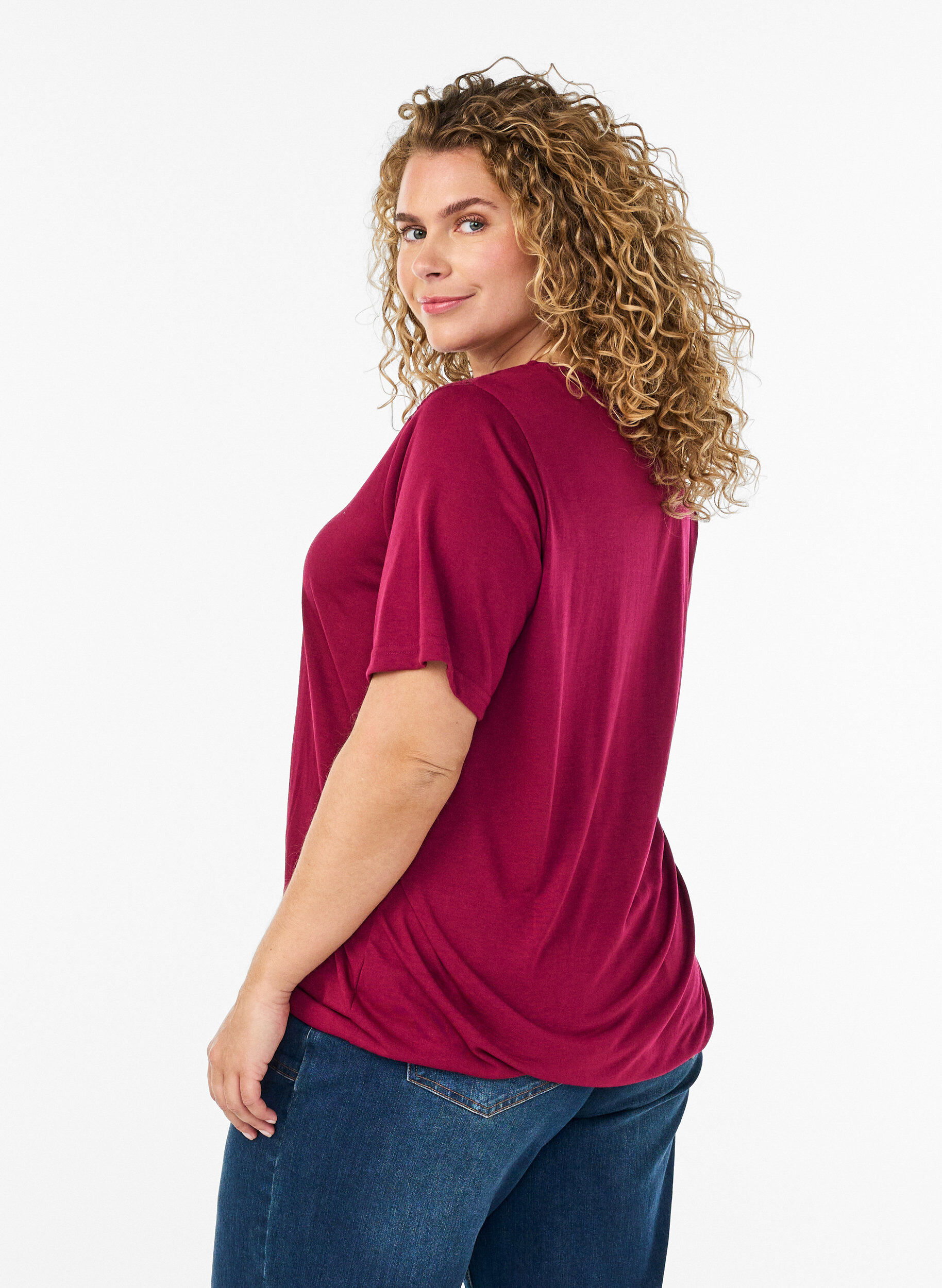 ZizziBluse mit Spitzeneinsatz und Ballon&auml;rmeln, Rot, Model image number 2