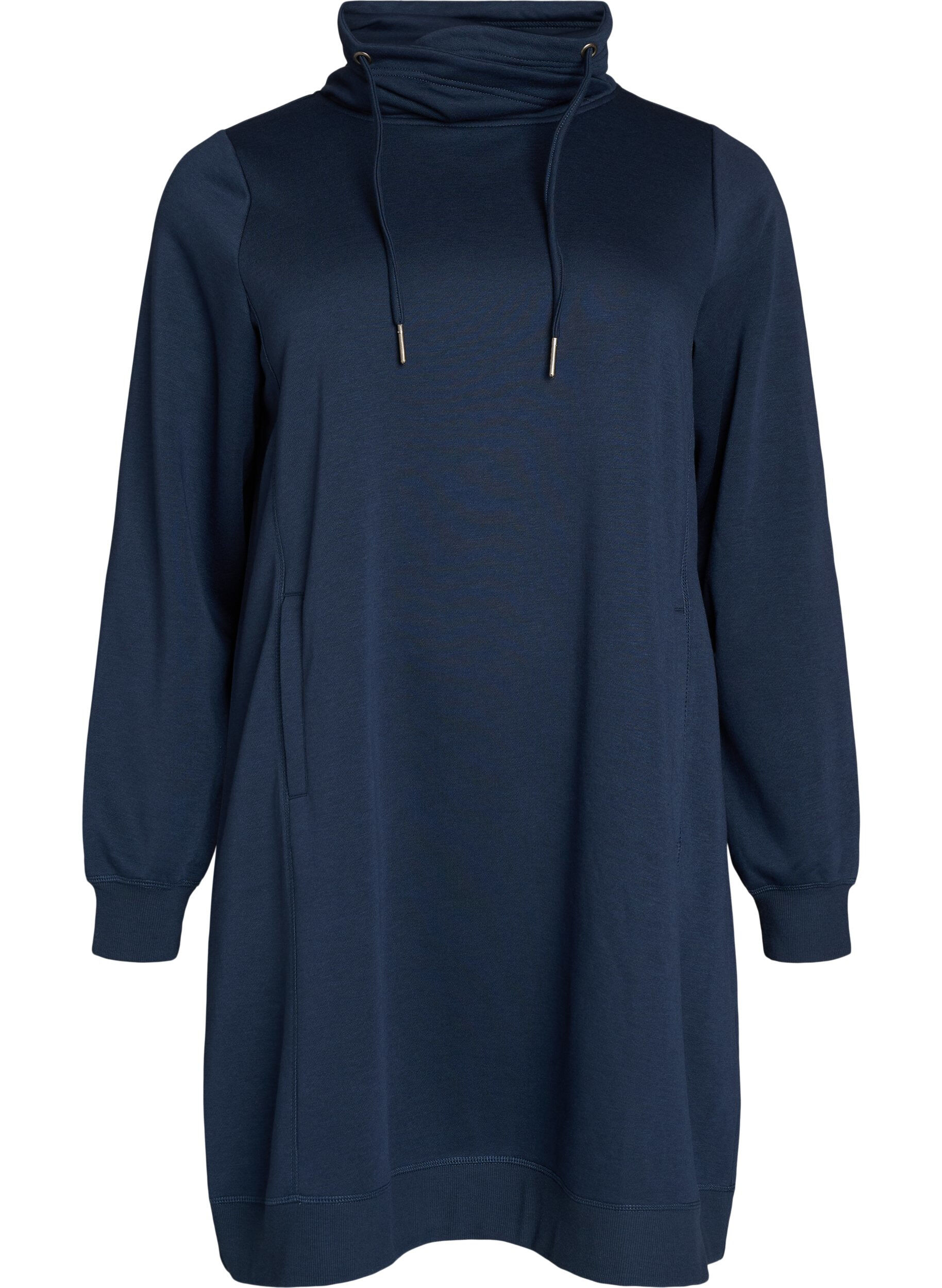 ZizziKurzes Sweatshirtkleid mit Stehkragen und Taschen, Blau, Packshot image number 0