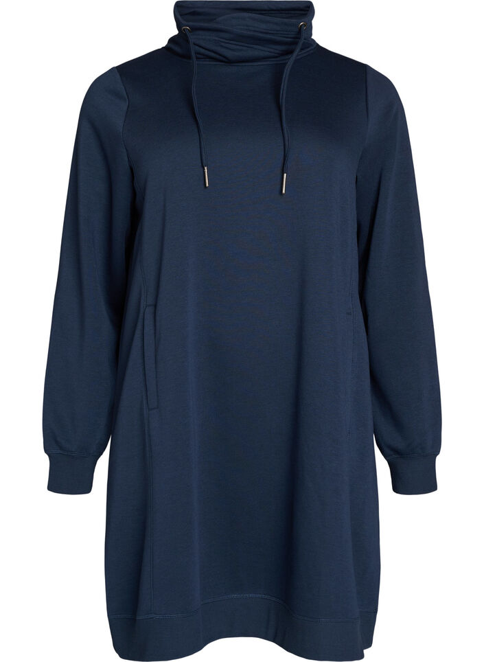 Kurzes Sweatshirtkleid mit Stehkragen und Taschen, Blau, Packshot image number 0