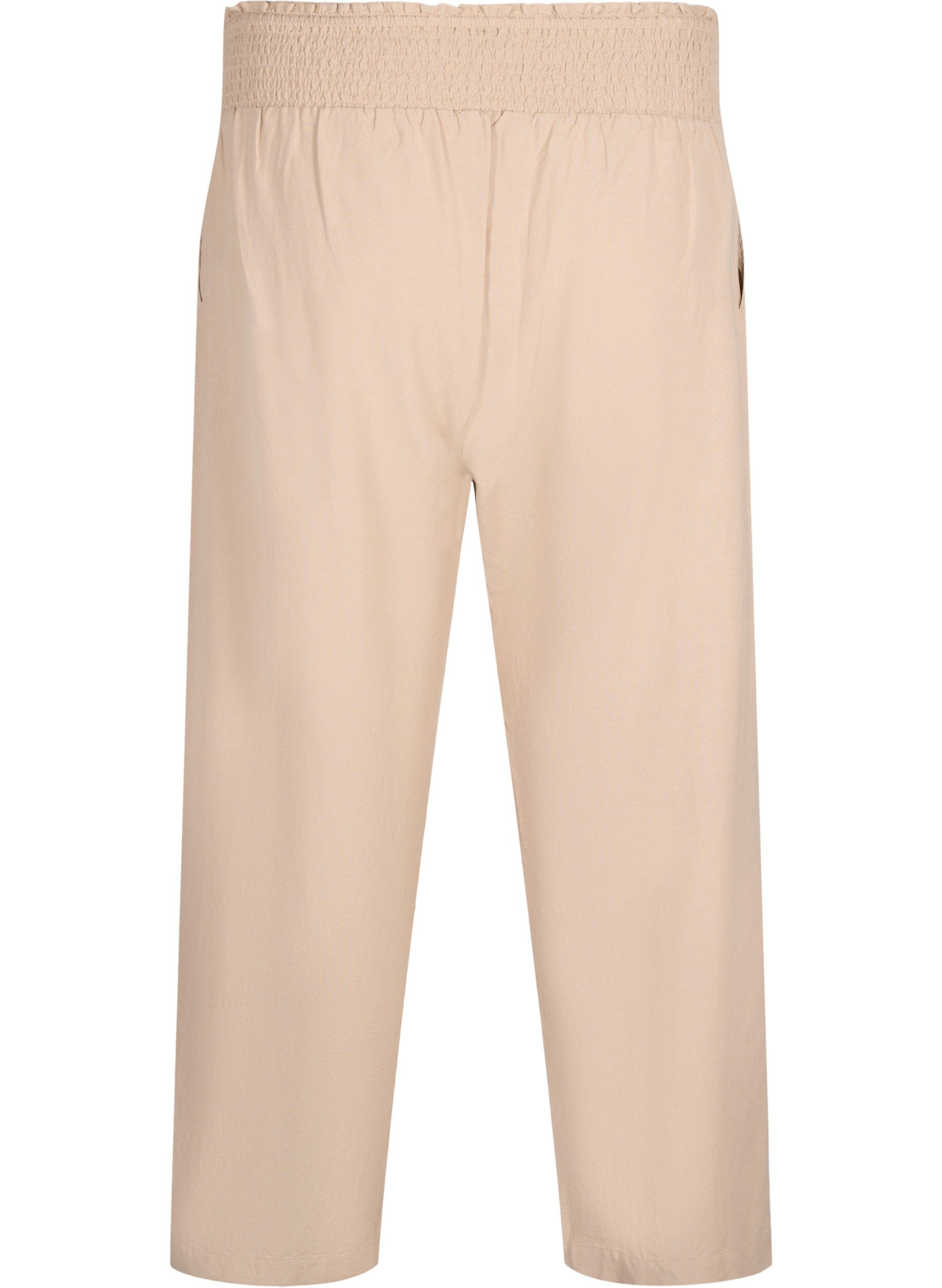 ZizziGesmokte Hose mit Leinen, Beige, Packshot image number 1