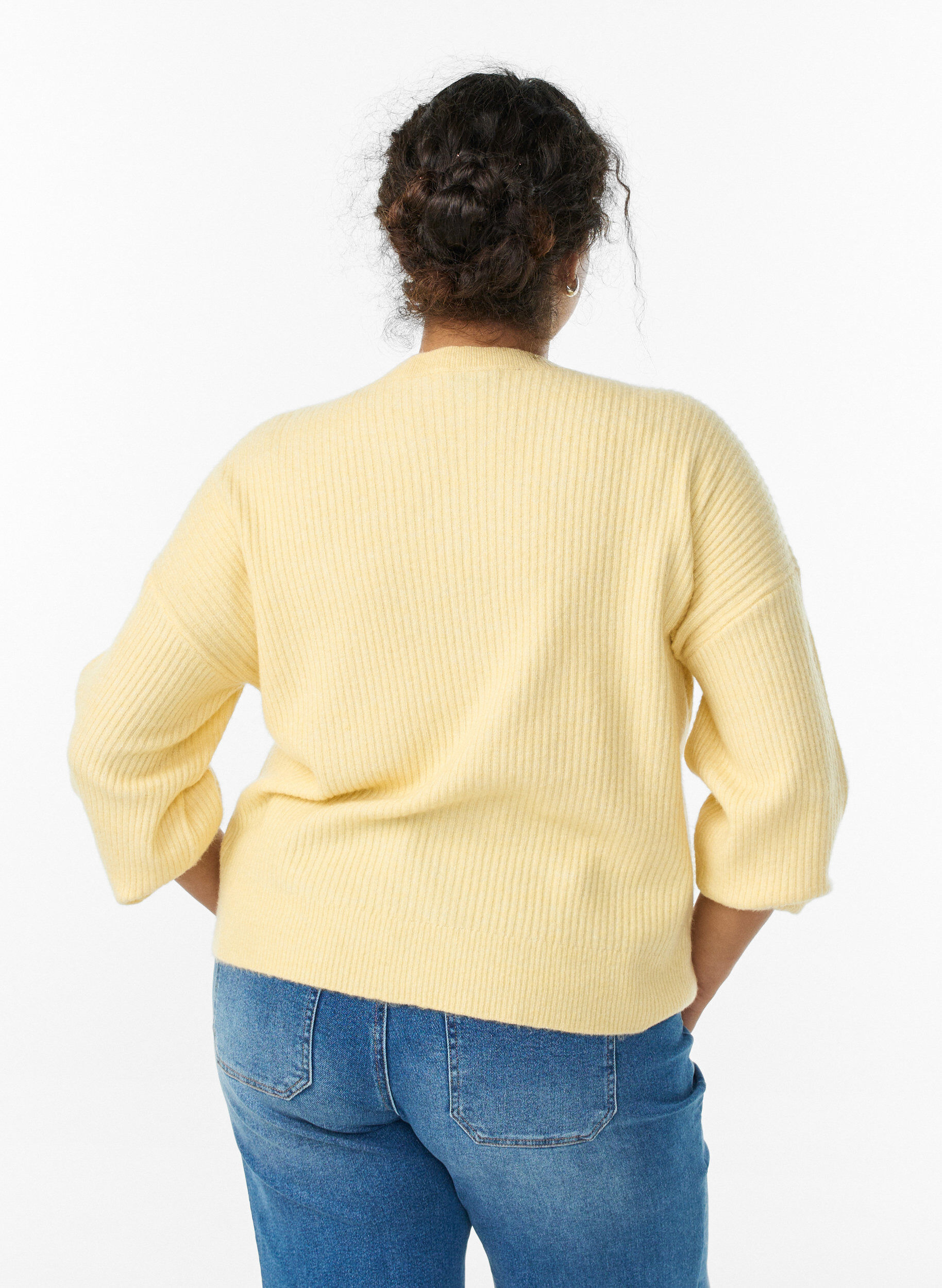 ZizziRippenstrick Strickjacke mit Kn&ouml;pfen, Gelb, Model image number 2