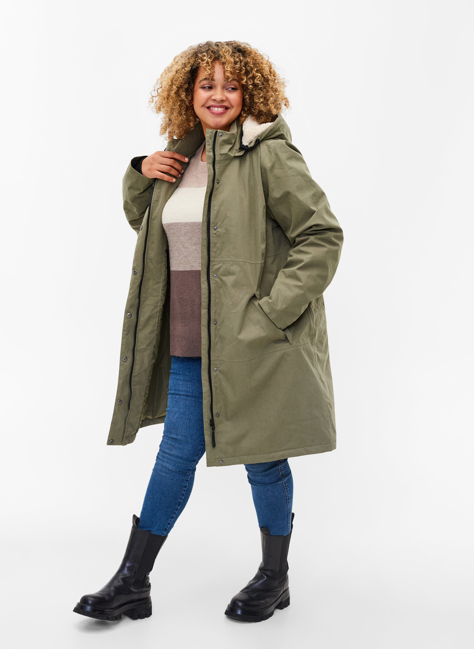 ZizziWasserdichte Jacke mit abnehmbarer Kapuze, Dusty Olive, Model image number 2