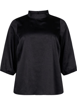 Bluse mit 3/4 Ärmeln und Stehkragen, Black, Packshot image number 0