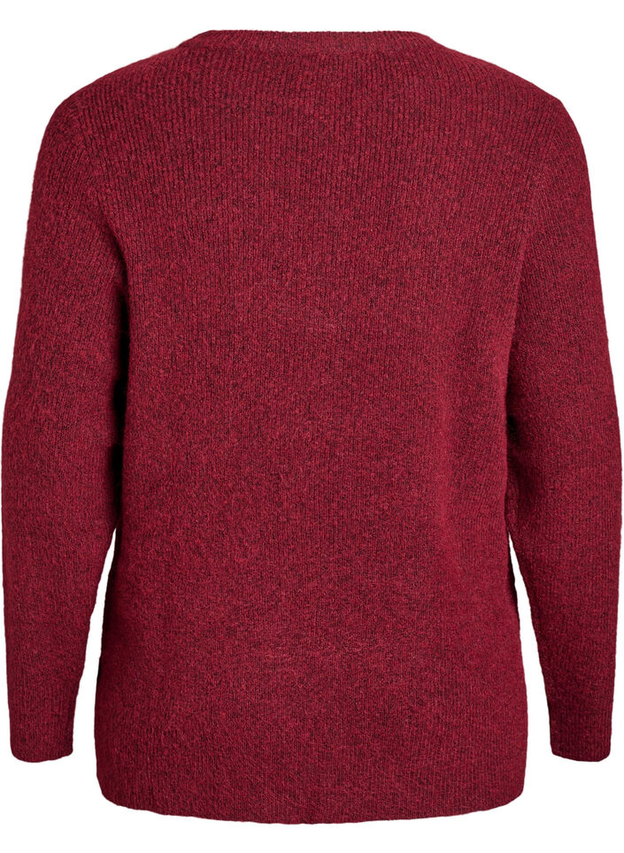 Melierte Strickbluse mit Rundhalsausschnitt, Rot, Packshot image number 1