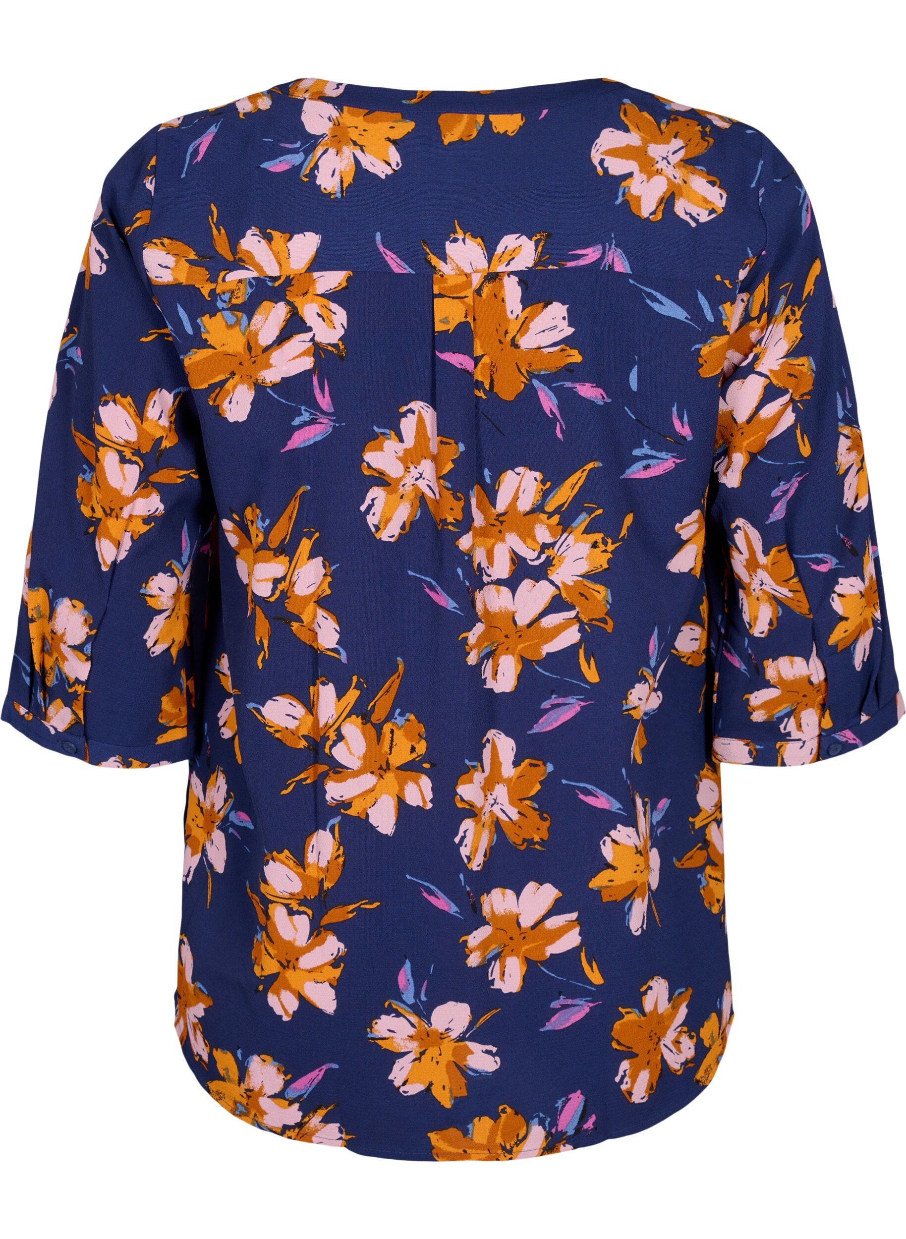 ZizziFlorale Bluse mit 3/4-&Auml;rmeln, Peacoat Flower AOP, Packshot image number 1
