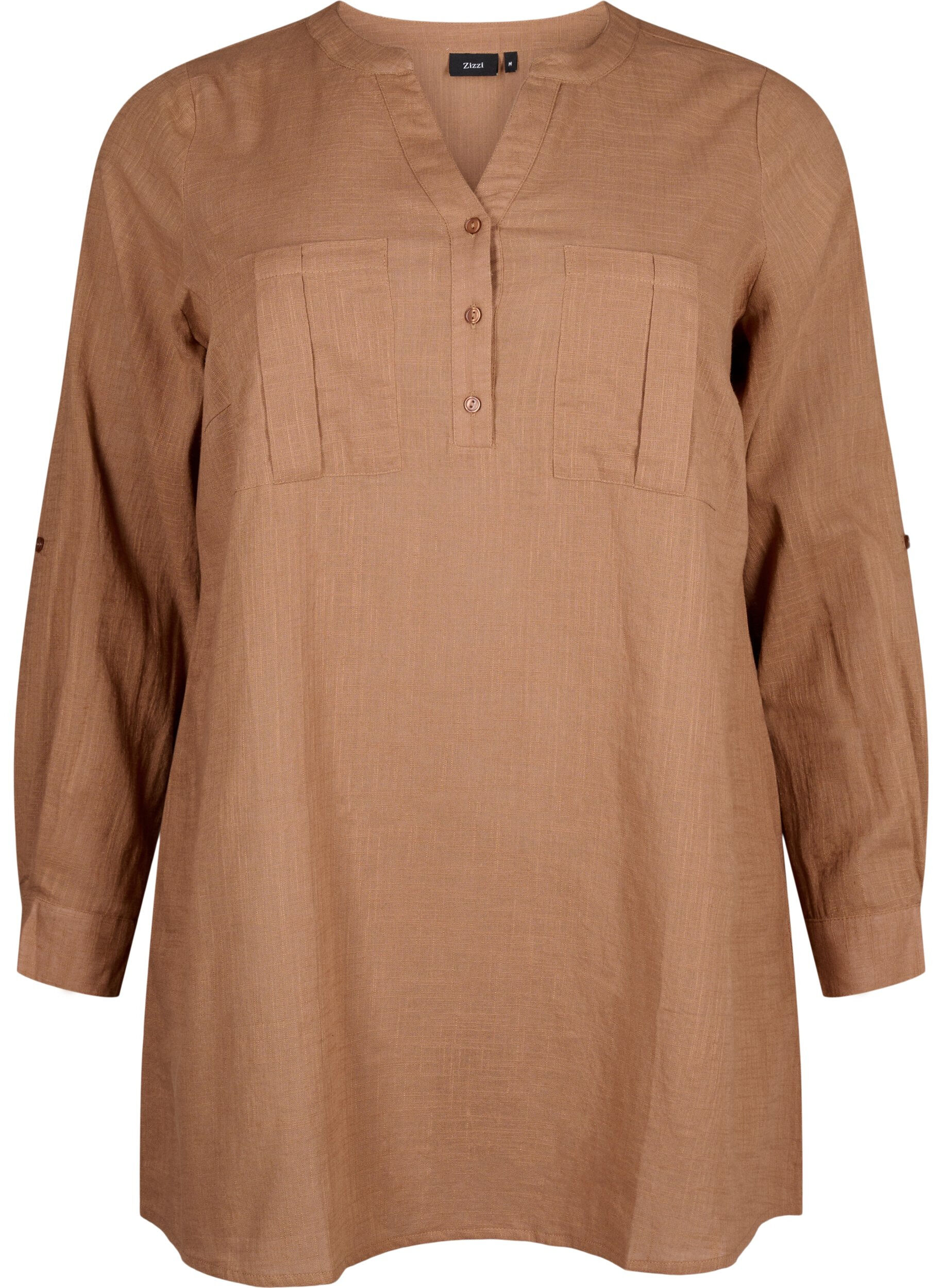 ZizziBaumwolltunika mit 3/4-&Auml;rmeln, Coca Mocha, Packshot image number 0