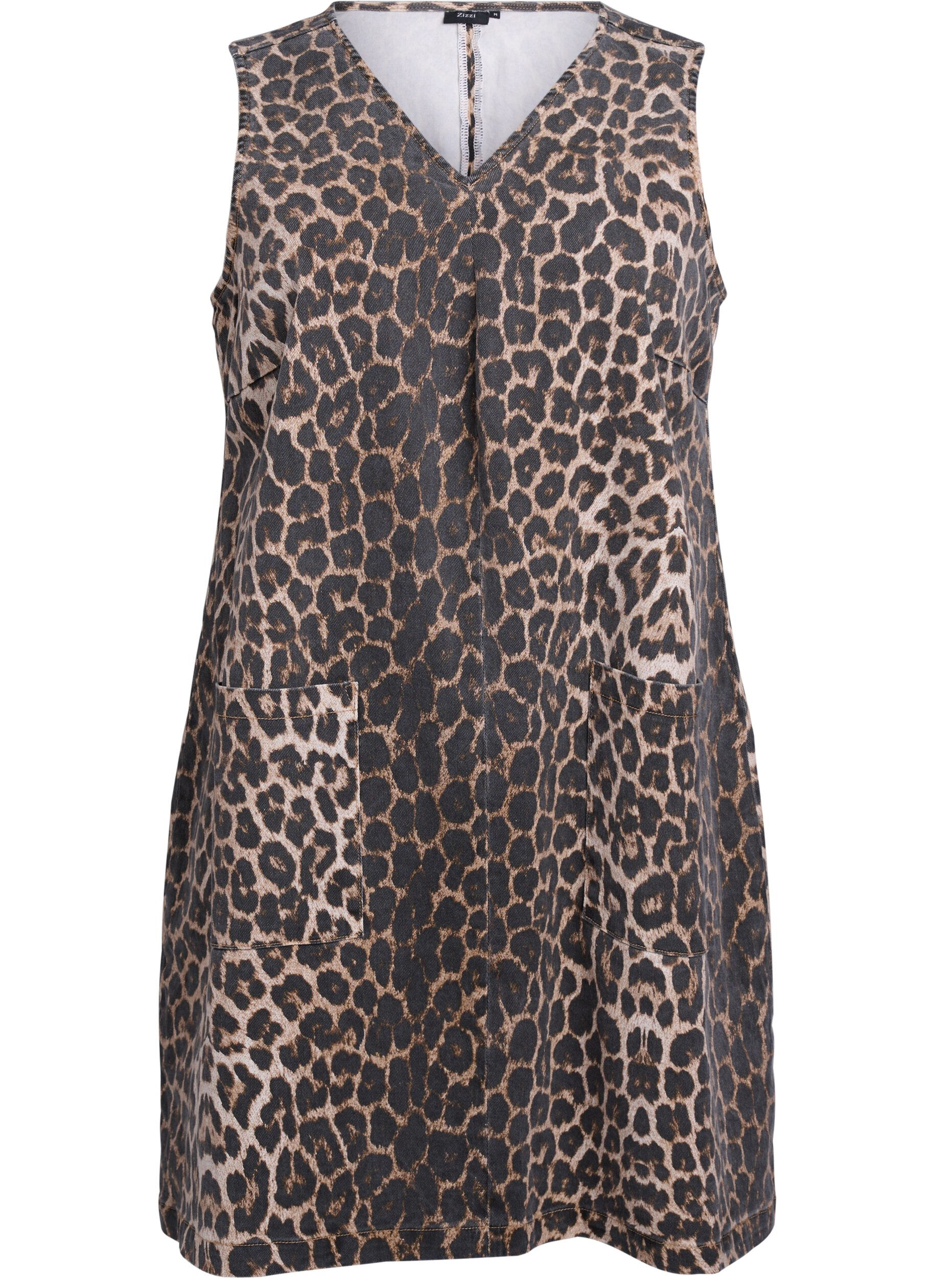 Latzkleid mit Taschen und Leopardenmuster