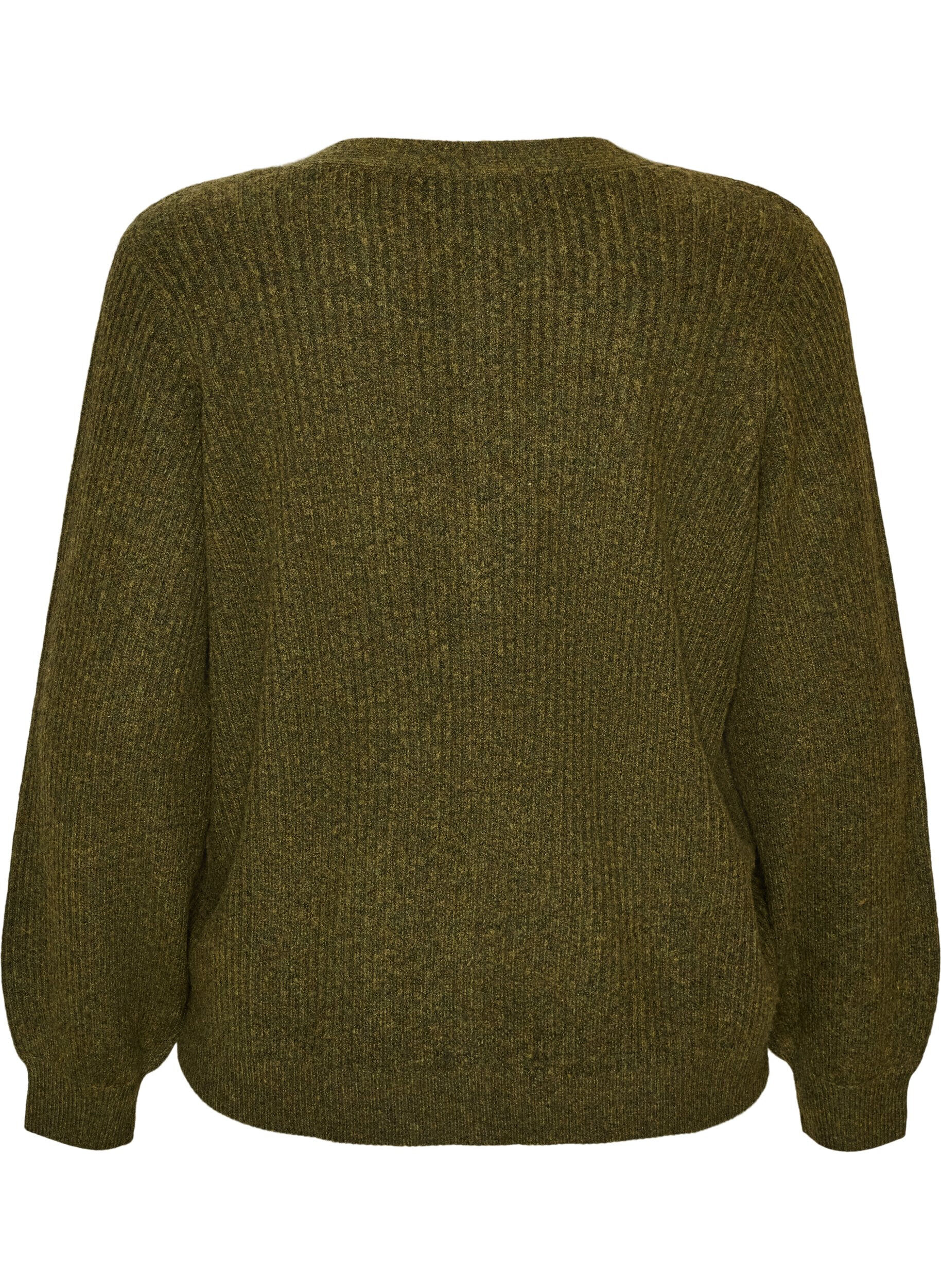 ZizziStrickjacke mit V-Ausschnitt und Rippstruktur, Gr&uuml;n, Packshot image number 1