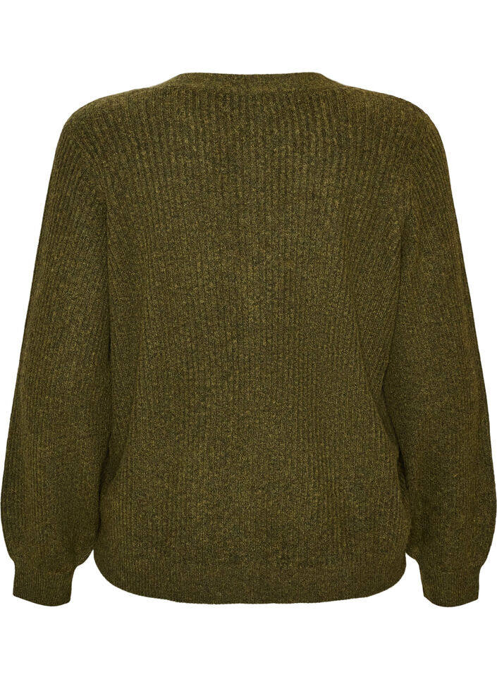 Strickjacke mit V-Ausschnitt und Rippstruktur, Gr&uuml;n, Packshot image number 1